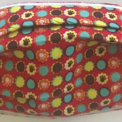 FACEMASK - NON-MEDICAL HOMEMADE MASK -2ply cloth - washable - reusable- LITTLE FLOWERS ON RED Thumbnail