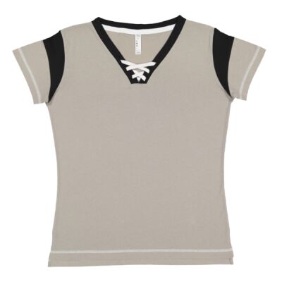 SEW N STITCHES - NEXT LEVEL = Women's Lace Up Fine Jersey Tee Thumbnail