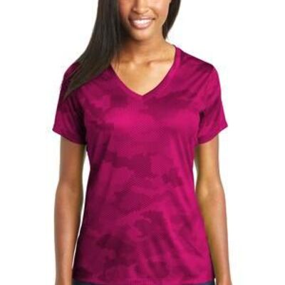 SEW N STITCHES - SPORT -TEK Ladies CamoHex V Neck Tee Thumbnail